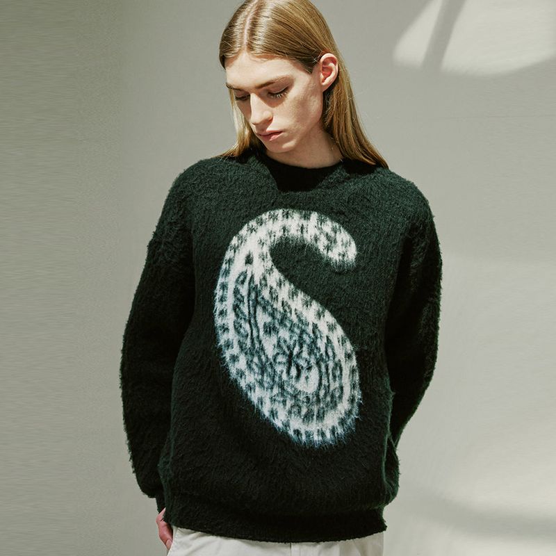 BULKY BRUSH PAISLEY SWEATER BLACK