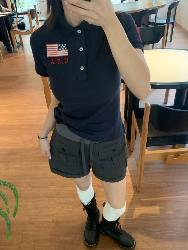 Rover Buckle Cotton Cargo Roll-Up Shorts (4c)