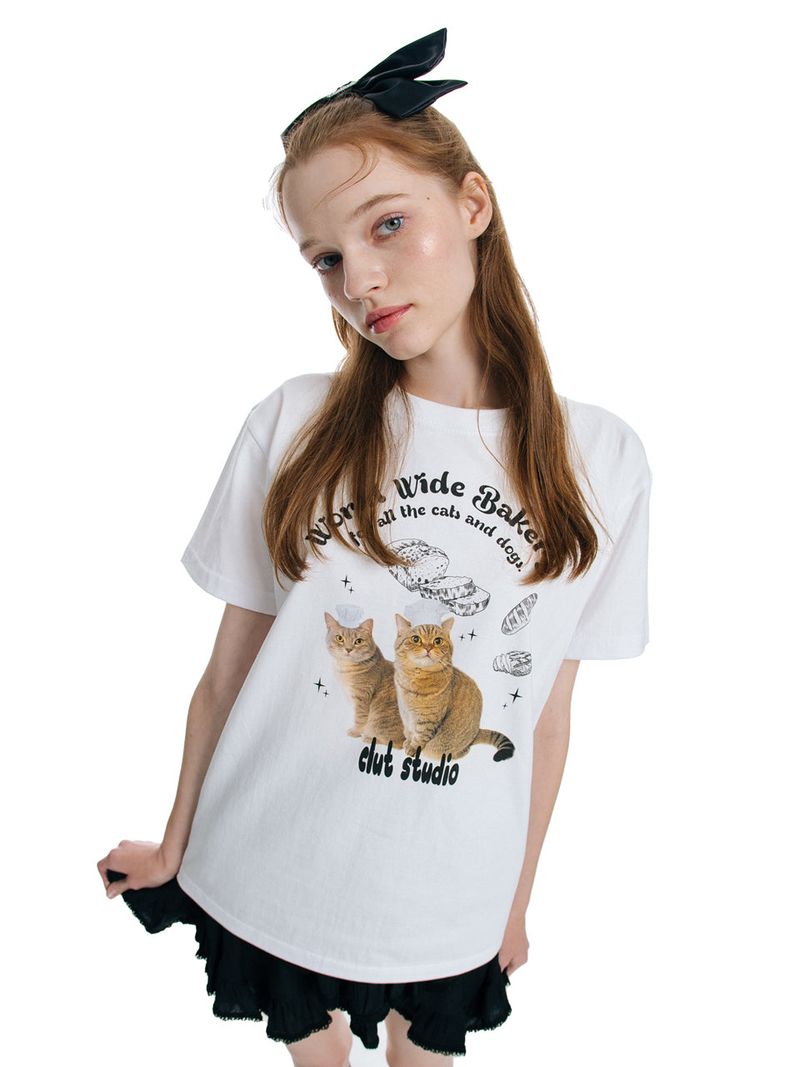 0 1 cat bakery t-shirt - WHITE