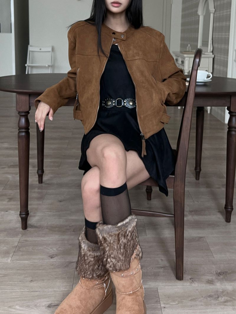 Bohemian two-button buckle suede rider jacket (2 colors)