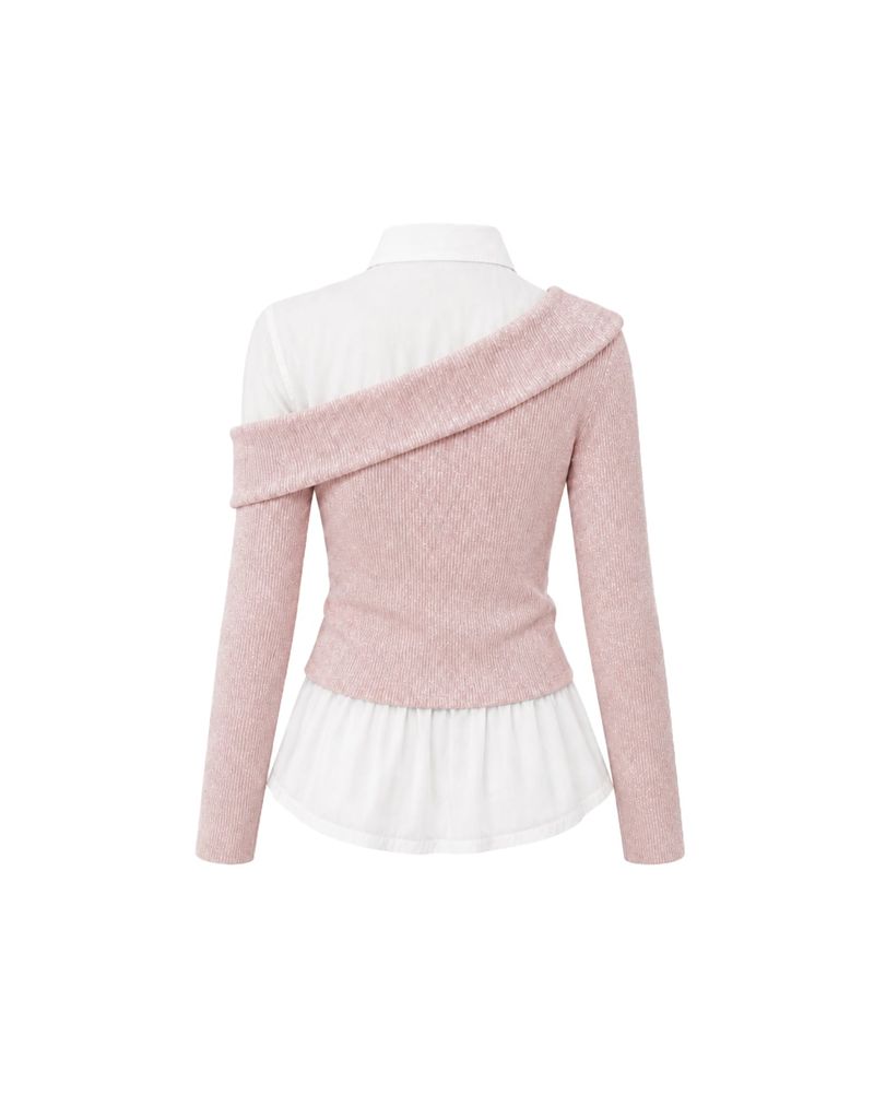 [PRE-FALL] Fria Glitter Off-Shoulder Layered Long Sleeve Knit Top Pink