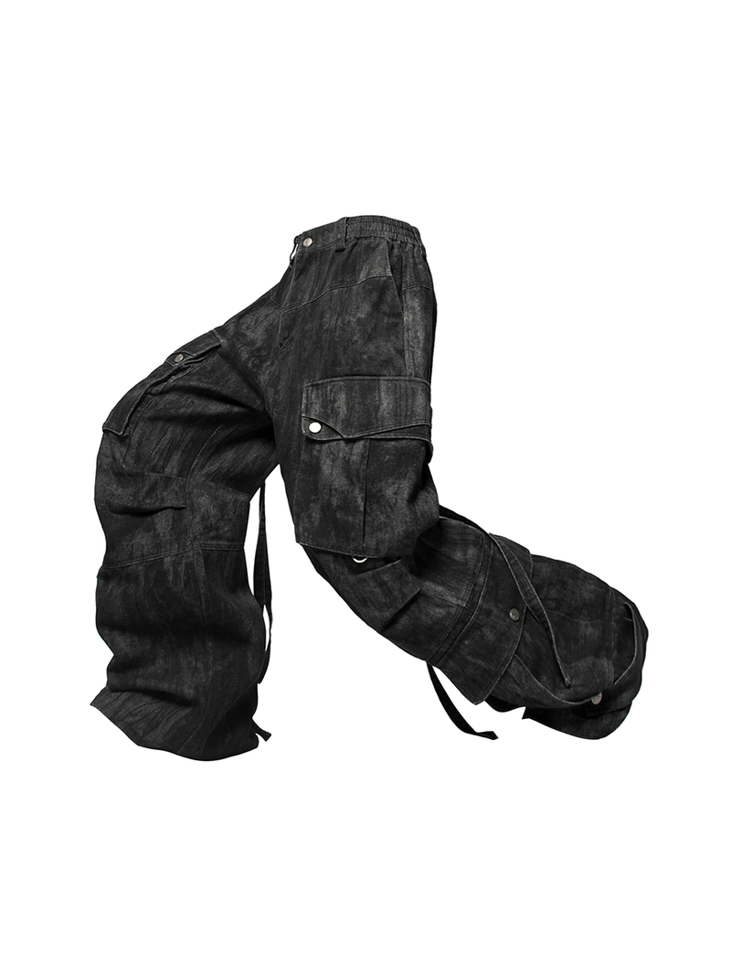 RELABEL Three-dimensional Composition (Block) Washed Silhouette Pleated Multi-pocket Adjustable Flap Shell Trousers