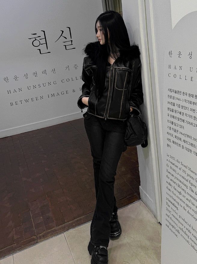 Vintage Noir Leather Zip-up