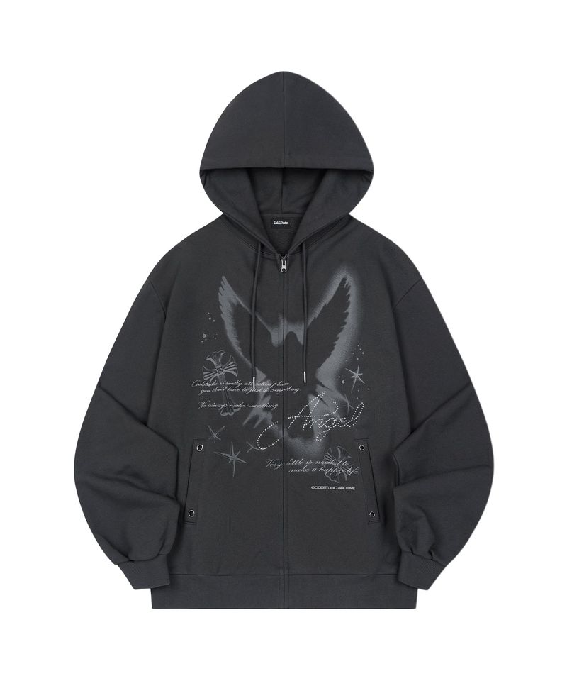 ODDSTUDIO（オッドスタジオ）の「Angel Stud Overfit Hood Zip-Up - CHARCOAL（Tops）」