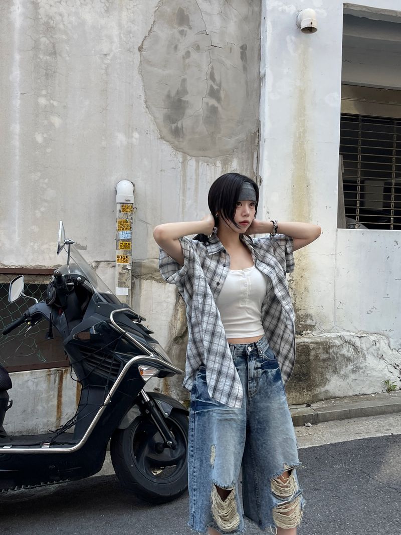 Spark Destroyed Denim Bermuda Pants