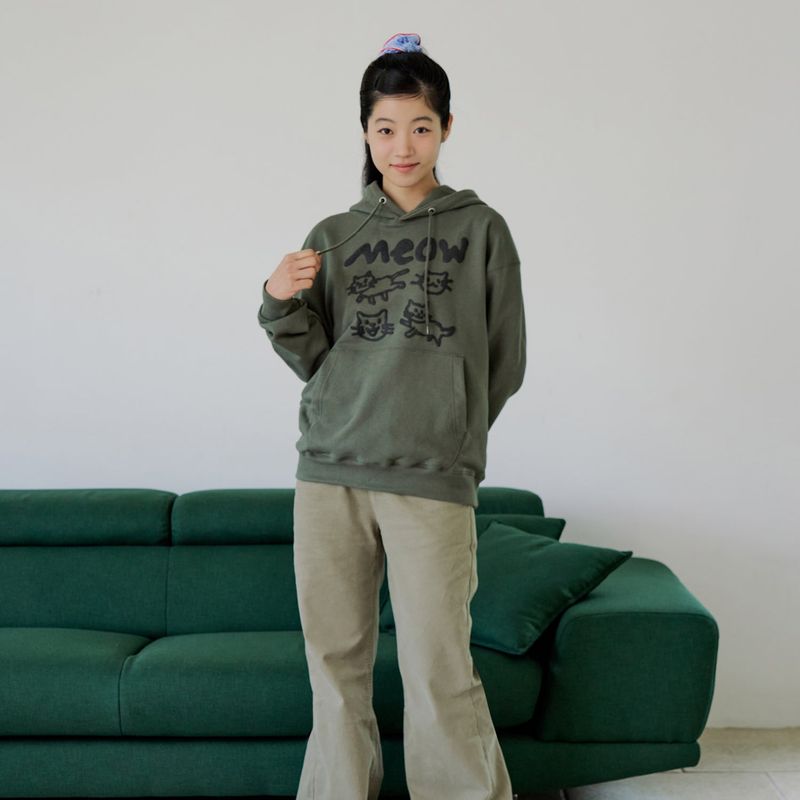 DOODLE MEOW HOODIE (KHAKI)