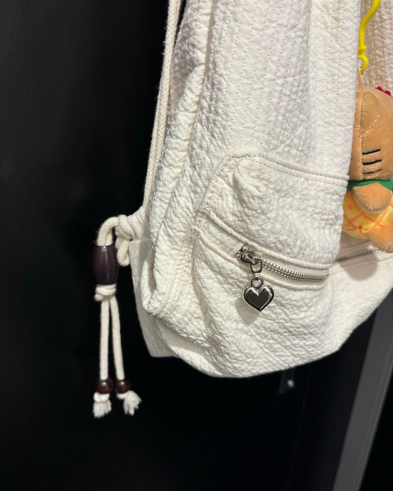 Quilted cotton string backpack_ivory