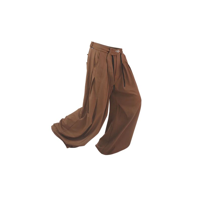 RELABEL('LABEL) Acetic acid wool pants with complimentary elastic waistband, pleated knife-edge silhouette, loose and casual fit