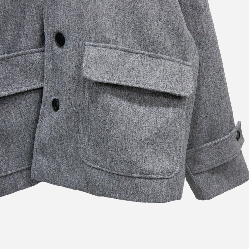 Carbon Wool Hooded Half Coat