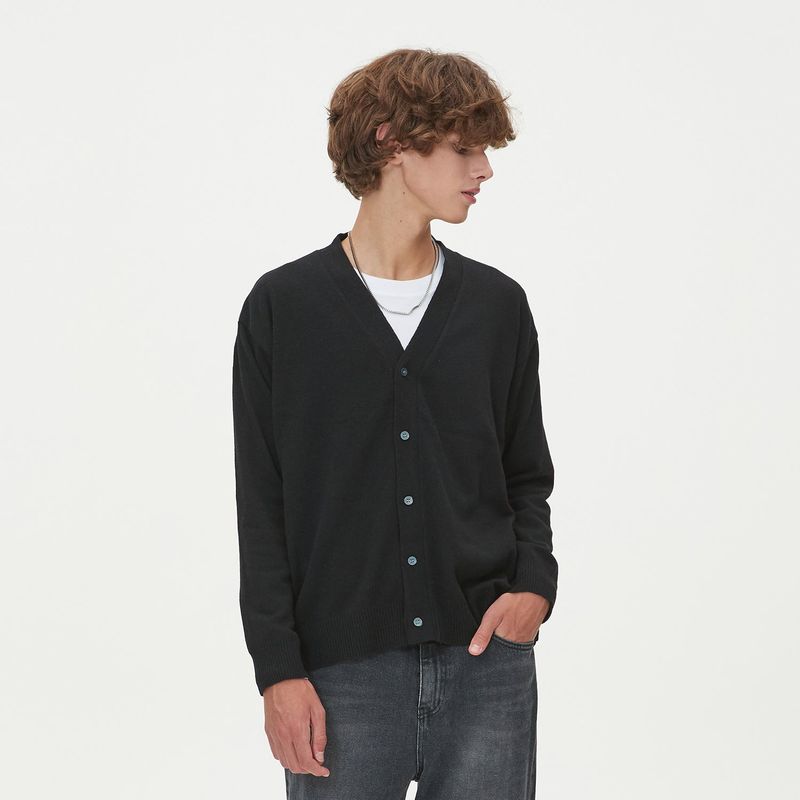 LAMBSWOOL V NECK CARDIGAN_BLACK