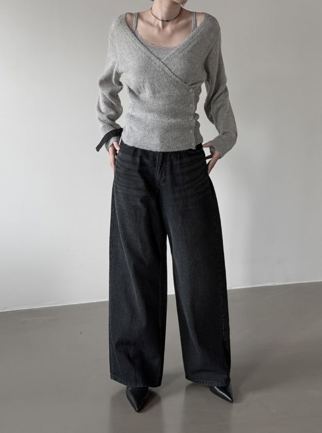 Colin V-neck Wrap Button Wool Knit