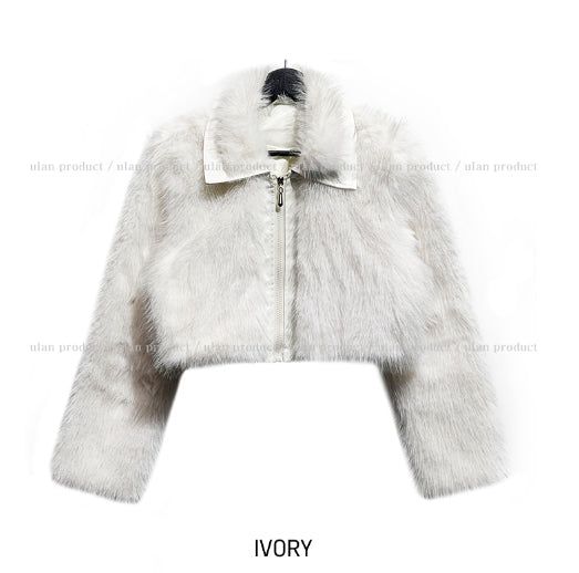 Twelve collar crop fur jacket