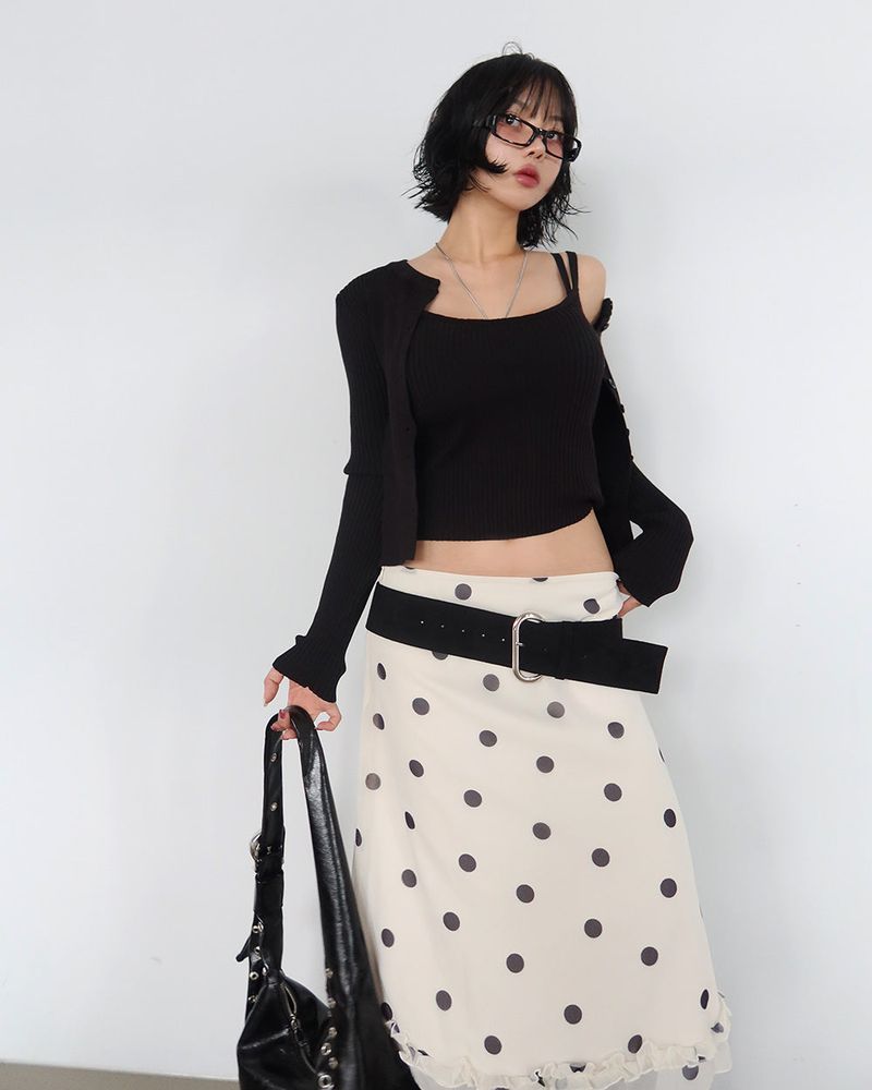 dot frill midi skirt