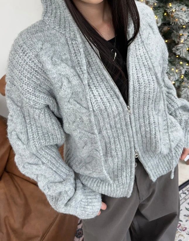 Ruin Heavy Wool Knit Hooded Zip-Up