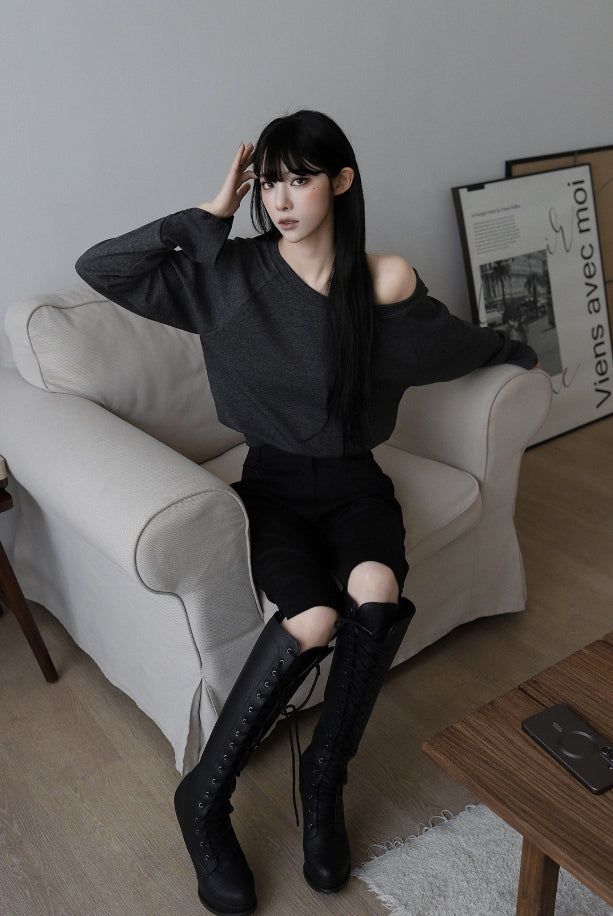 Soft button sleeve sweatshirt