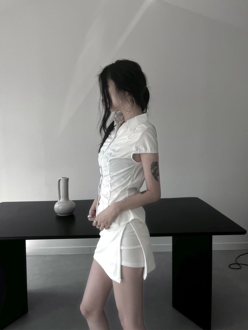 shirring white blouse