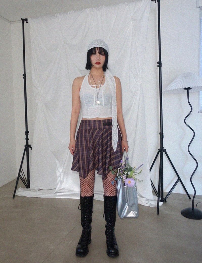 VINTAGE STRIPE ASYMMETRICAL BUCKLE WRAP SKIRT