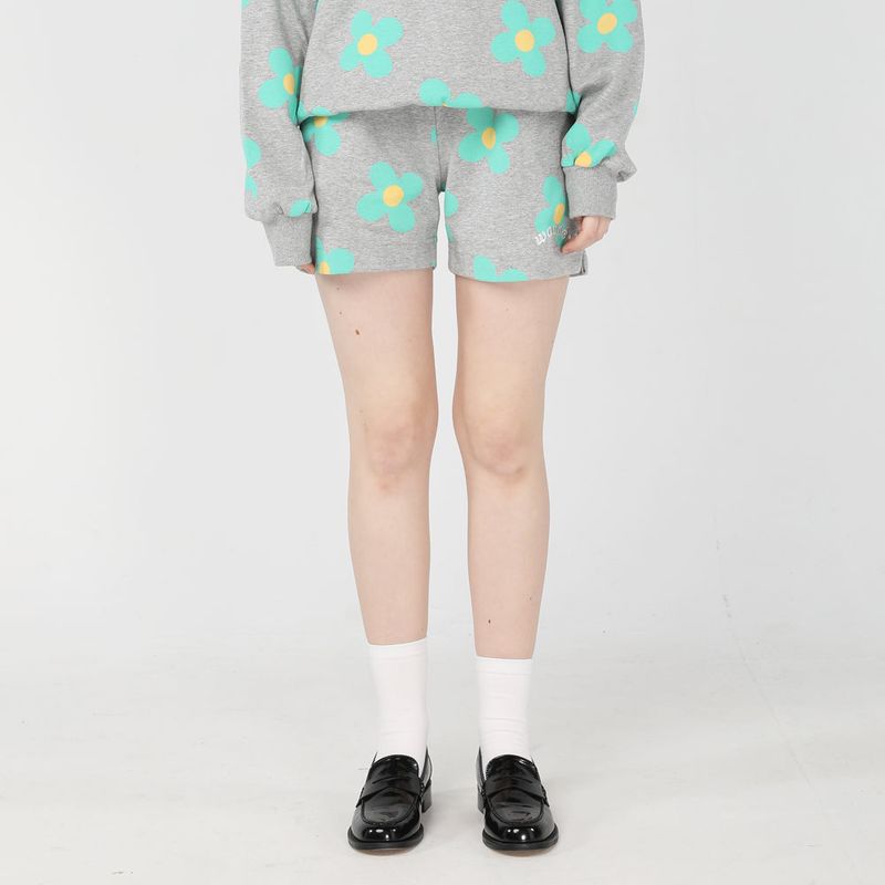 Green flower pattern Shorts [Melange grey]