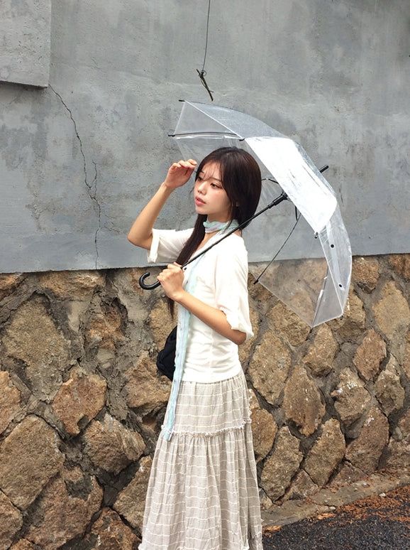 Saego Frill Check Midi Skirt