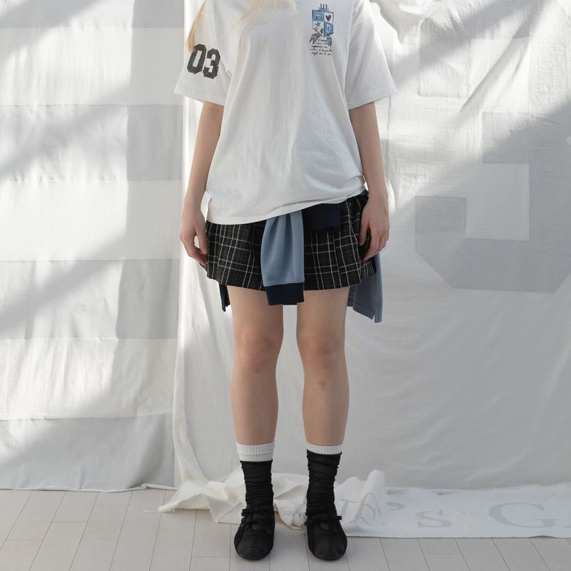 SMOCKING BALLON SKIRT (BLACK CHECK)