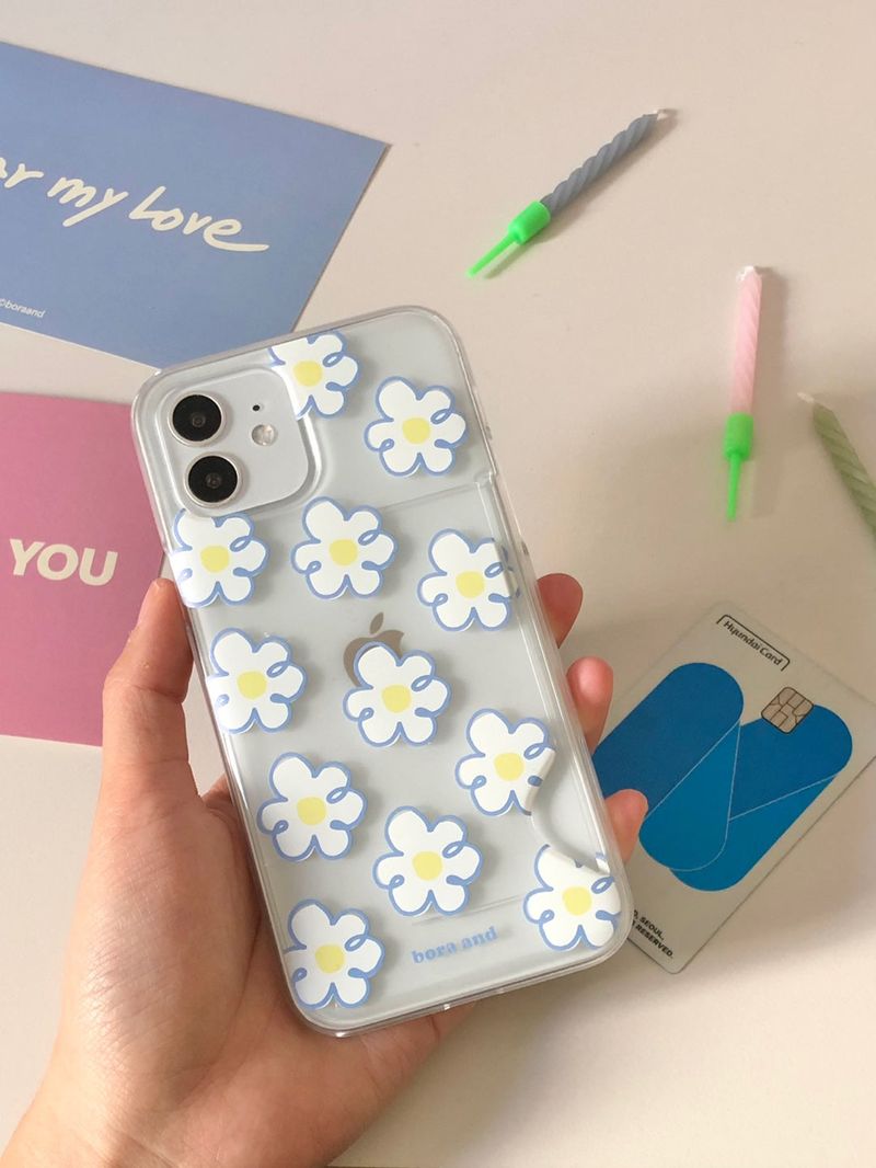 Blue flower card case _ Clear hard (iphone case)