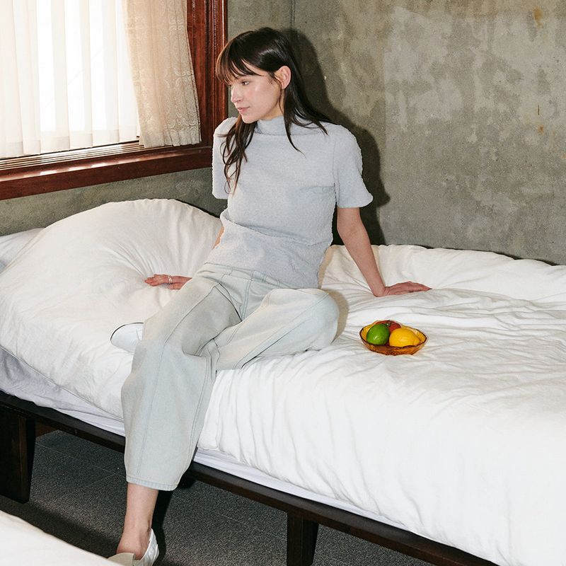 Pintuck Wide Denim Pants Grey