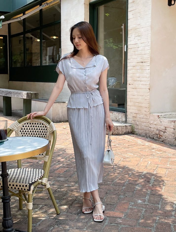 Weave Pleats Banding Skirt