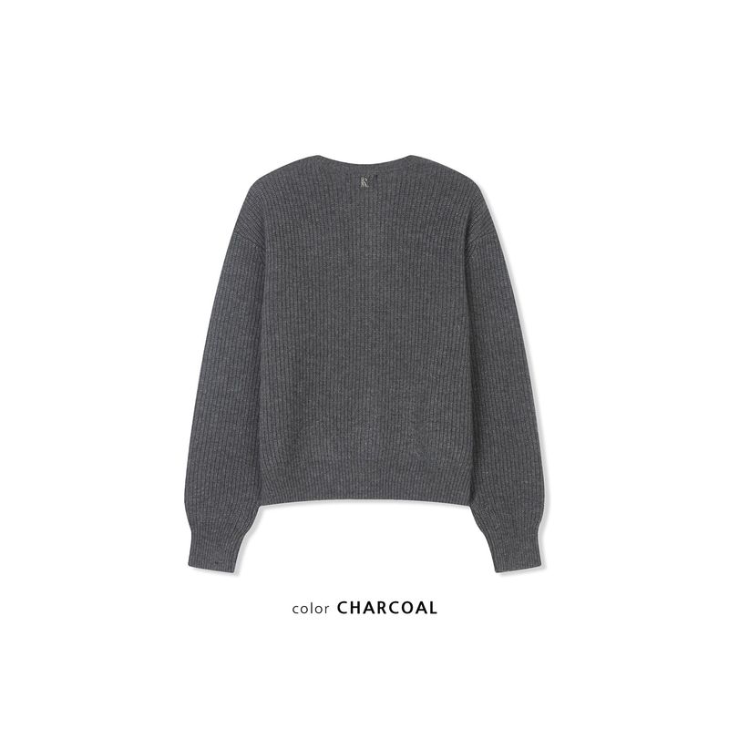 Layered wool knit cardigan(Charcoal)