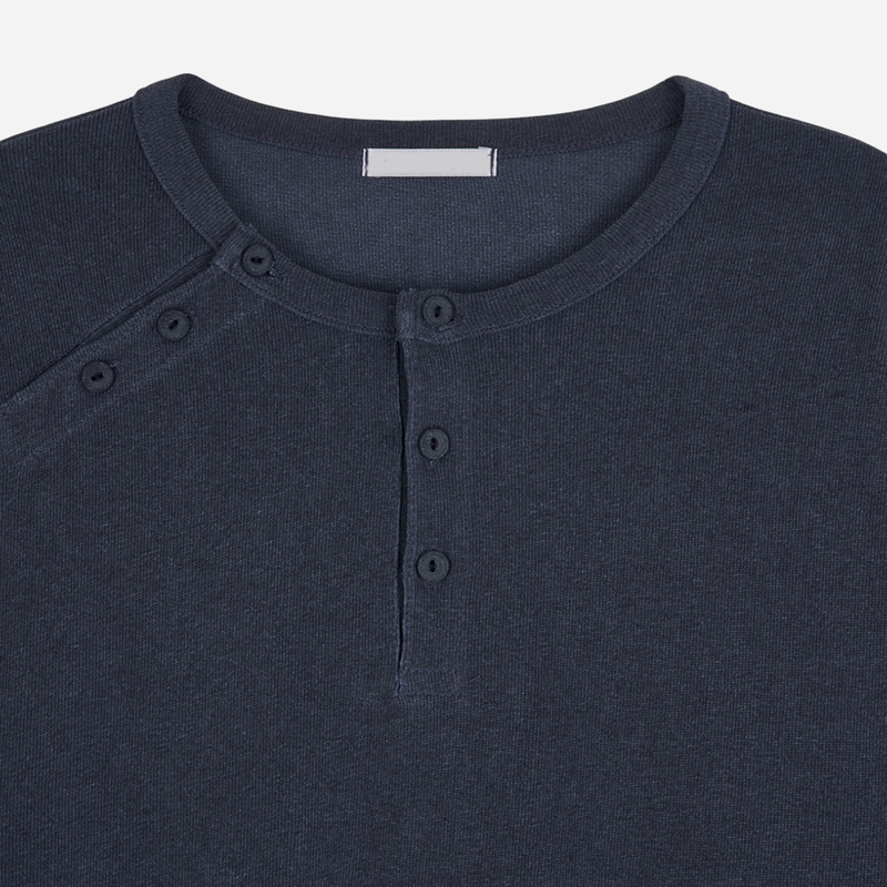Double Washed Henley Neck Long Sleeve