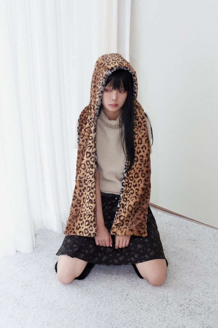 Leopard reversible hood muffler (brown)
