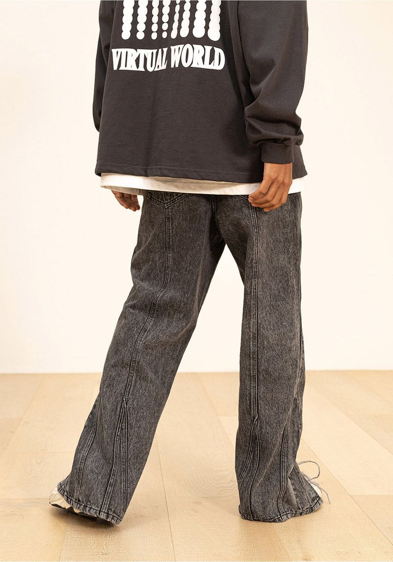 INCISION INVERTED WASHED DENIM PANTS
