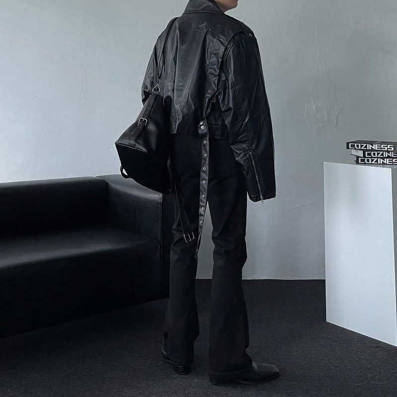 Leather Cropped Trench Jacket (DP738144678784)