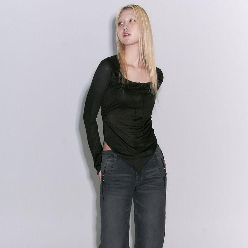  Ribbon Detail Slim Top Black