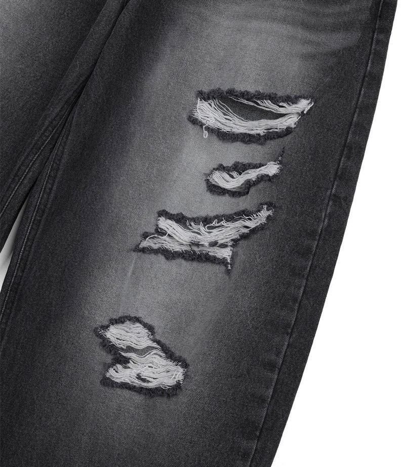 Distressed Curved Denim Pants - Black