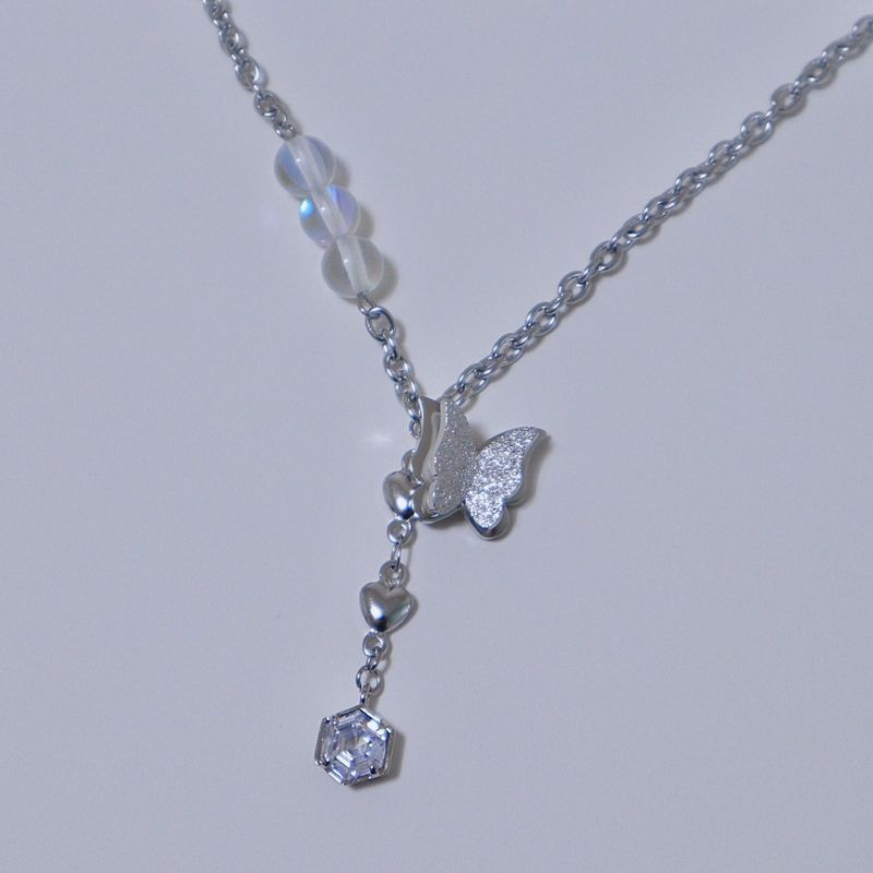 Butterfly Holographic Gemstone Heart Necklace