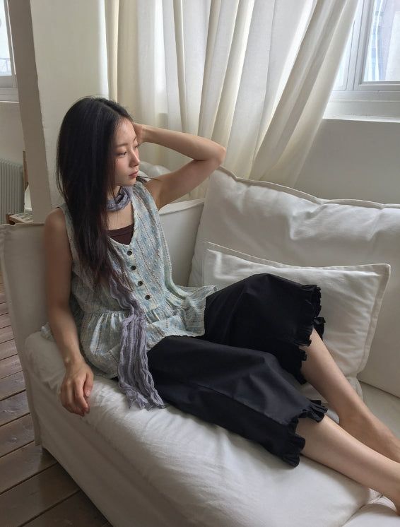 Mauve Wrinkle Pleated Long Muffler Scarf