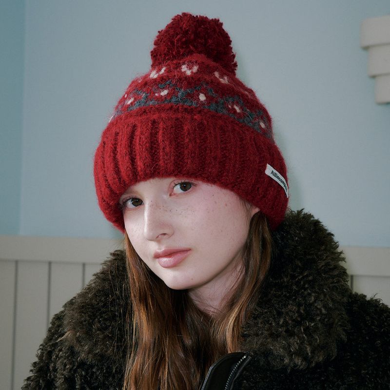 ALLINCOMPLETE（オールインコンプリート）の「Heart Diamond Bell Beanie (Red)（Hats）」
