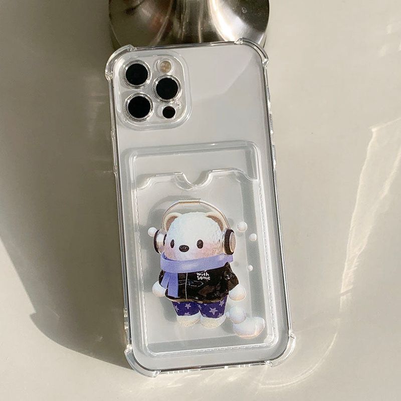Blue- SnowBear&SnowDuck Card Storage Phone Case