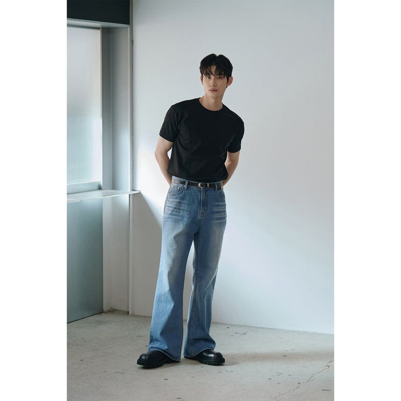 [Muscle fit] Cool curve half t-shirts(Black)
