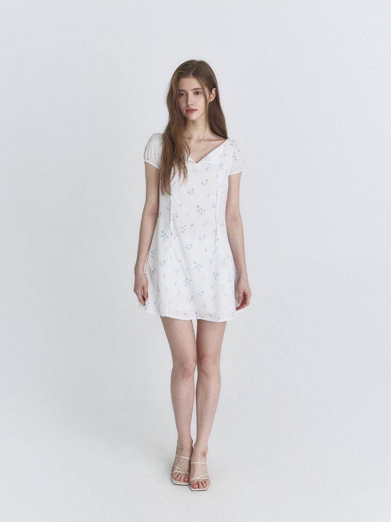 Ribbon flare dress (White)