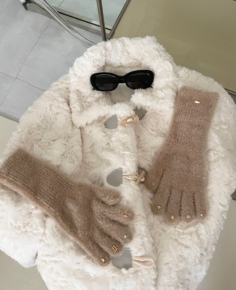 RGO Ballet Core Ribbon Jewelry Year-end Look Hip Cubic Long Heating Fleece-Lined Fur Mink Black White Brown Beige Gloves (Select 3 Colors)
