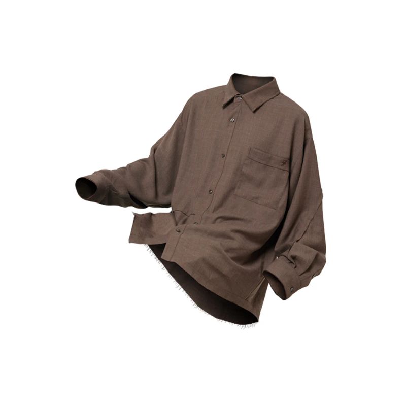 RELABEL（リレーベル）の「RELABEL('LABEL) linen cuprammonium rayon silk embroidered LOGO minimalist loose and lightweight fringed casual shirt（Tops）」