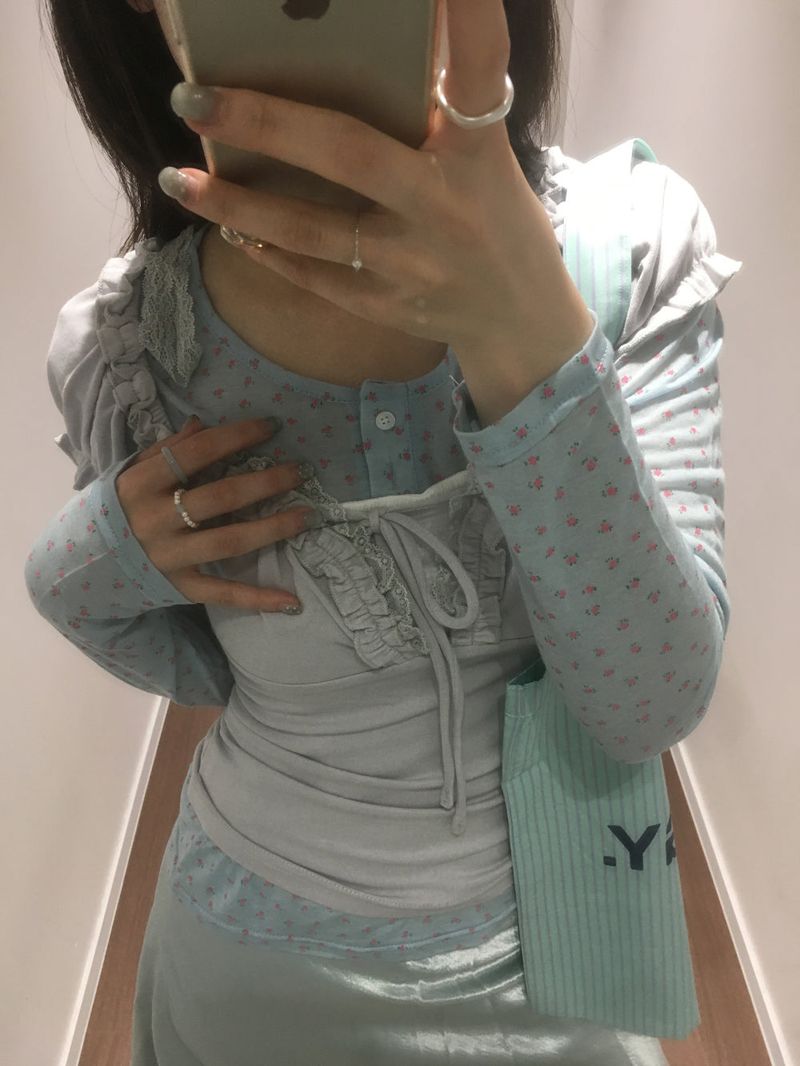 Floral Henley Neck Long Sleeve (4color)