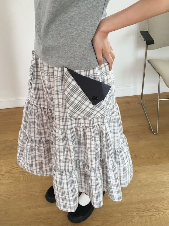Shuning Check Pocket Midi Skirt
