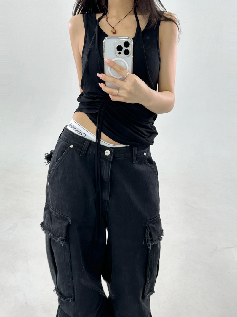 LAYERED SHIRRING POINT SLEEVELESS🤎💚🖤🤍 - 4 COLORS