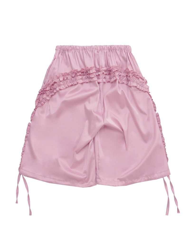 satin ruffle track pants / pink
