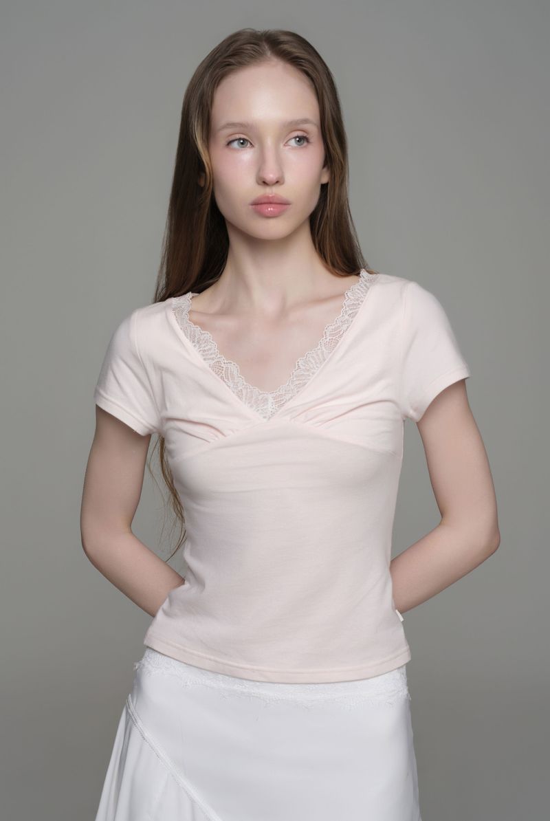 Rose tea lace v top, Pink