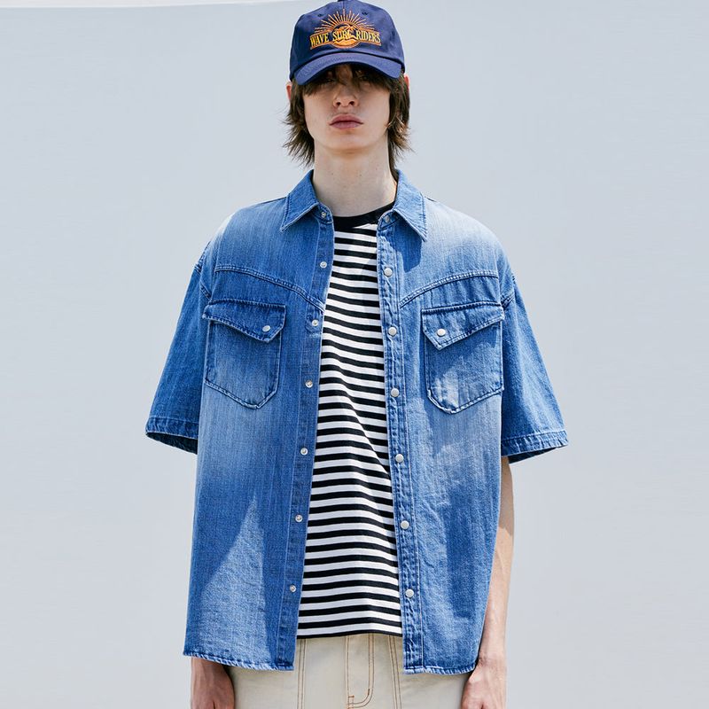 WASHED DENIM WESTERN SHIRT BLUE