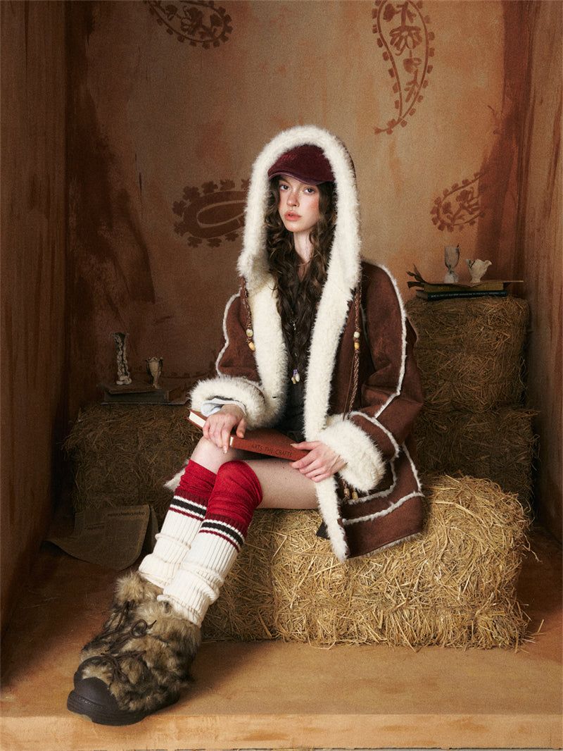 Flower Button Duffle Shearling Coat