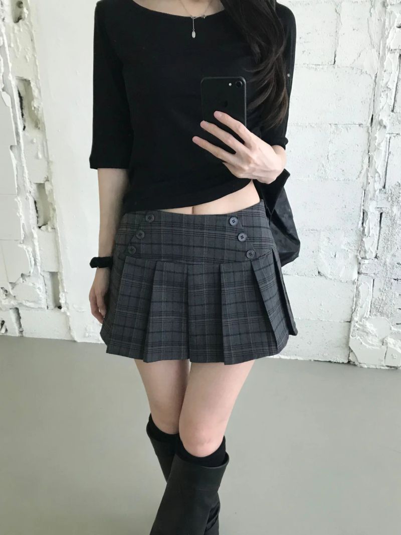 Kona Check Pleated Mini Skirt (one color)